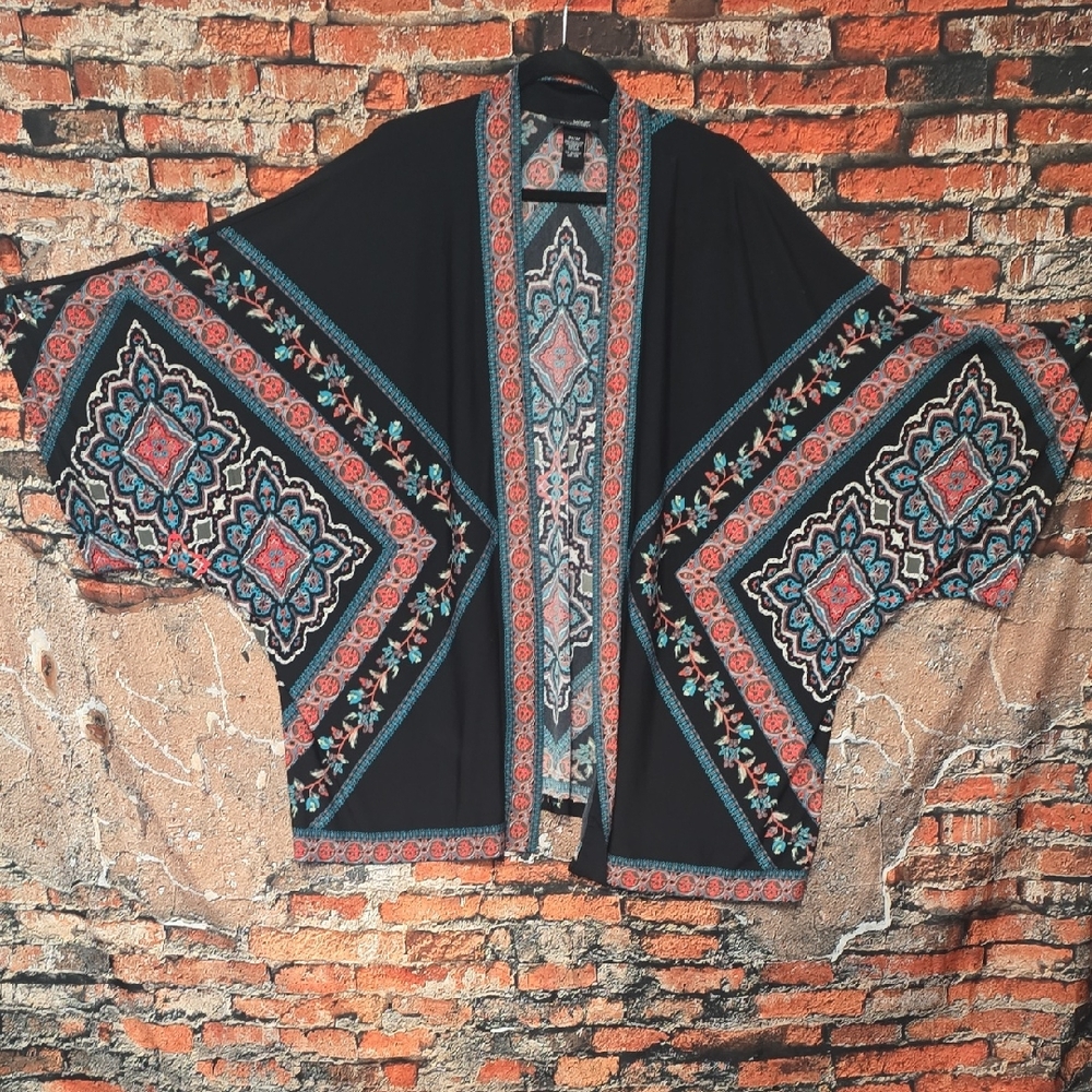 Catherines Black and Teal Patterned Kimono